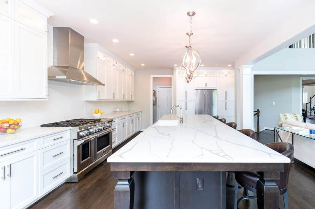 Kitchen Remodeling in Ashburn, VA 5 Contemporary kitchen design with white cabinets and marble counter tops