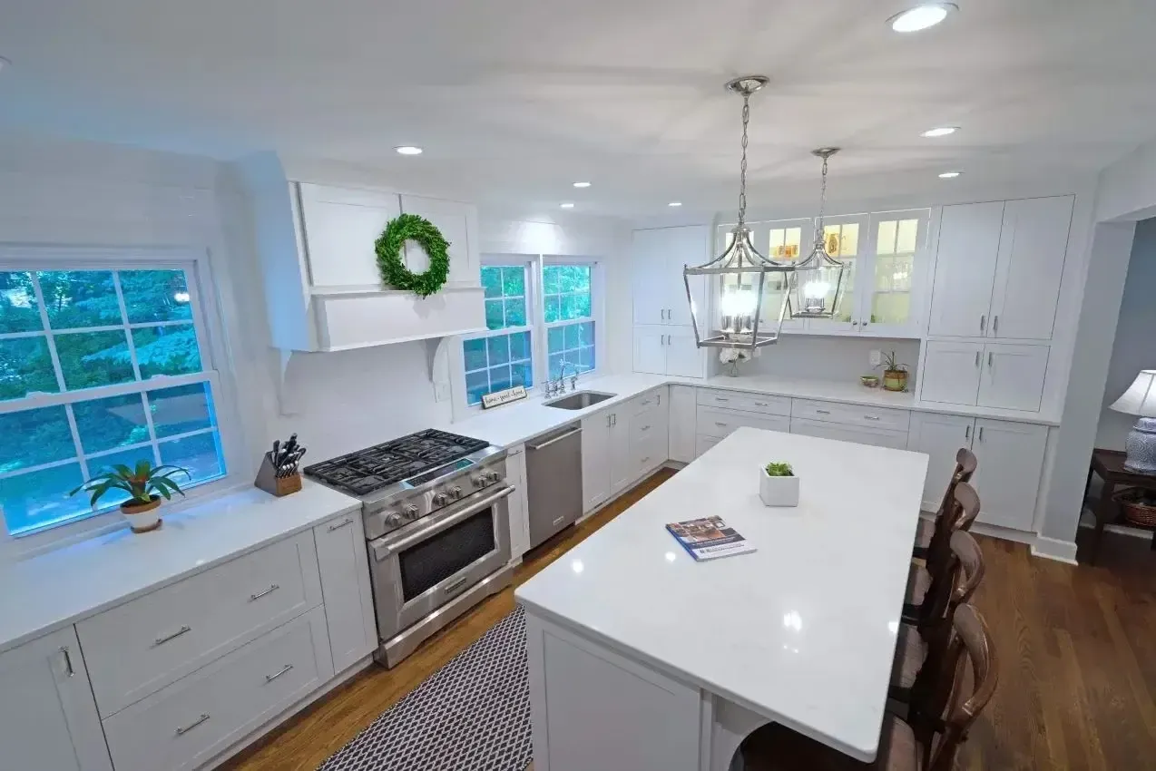 Vienna VA white kitchen remodel corner view with custom cabinetry