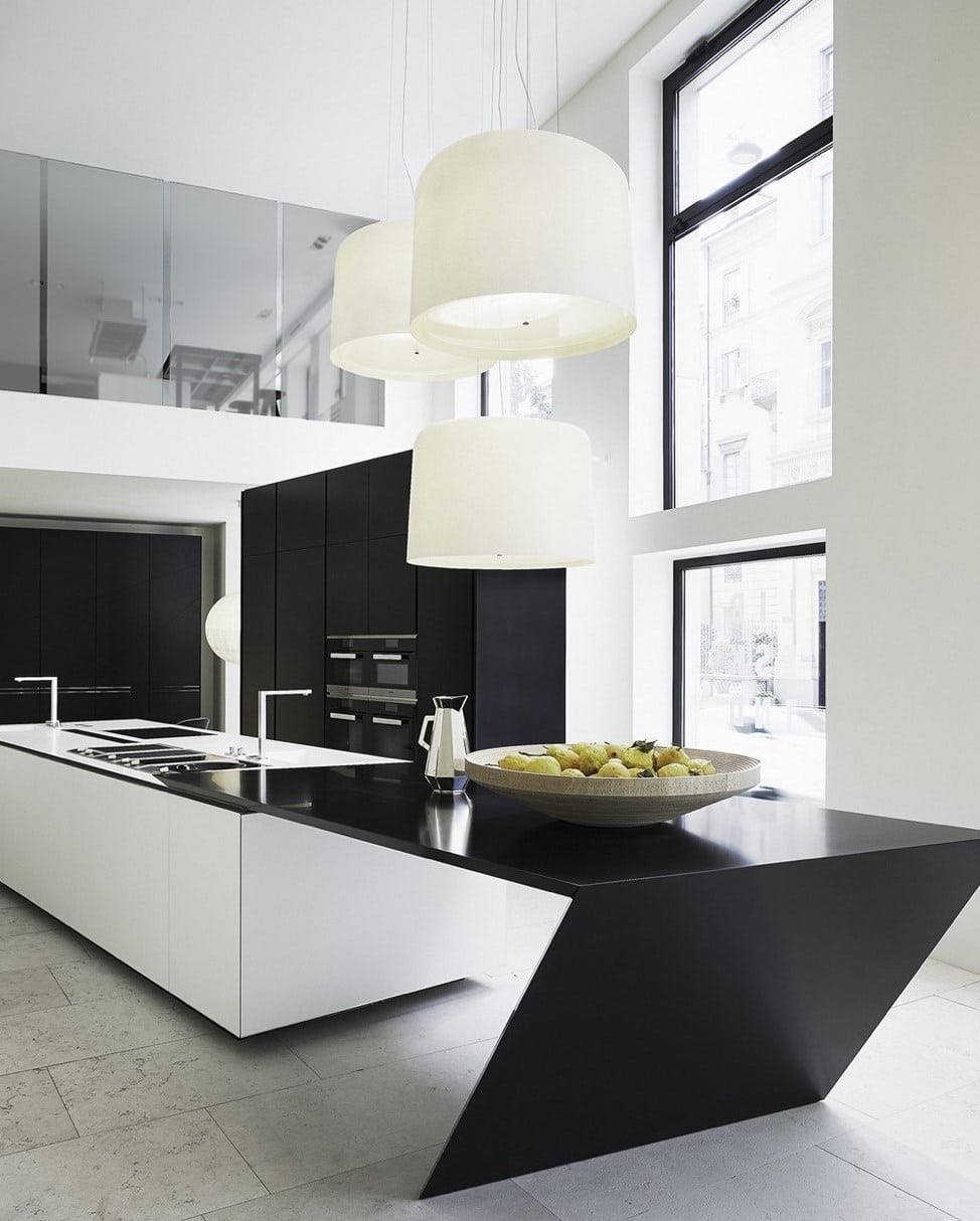 modern kitchen with black cabinets