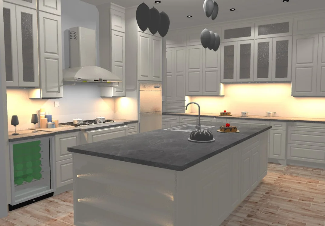 3D kitchen design render for the Kingwood remodel in Houston featuring Showplace Covington cabinetry