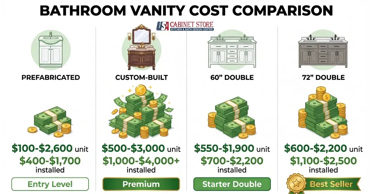 Bathroom Vanity Types The Complete 2026 Guide 35 Bathroom Vanity Cost Comparison