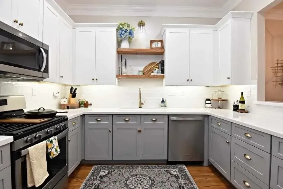 houston modern gray white kitchen island sink shaker cabinets