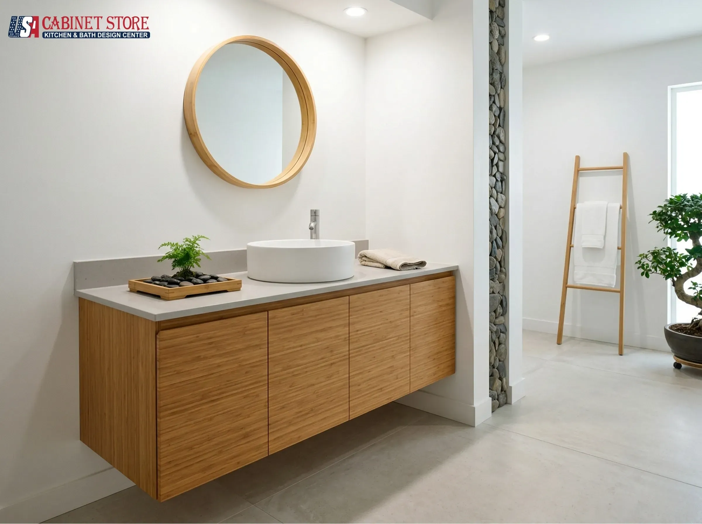 Best Wood for Bathroom Cabinets and Vanities: 8 Species Compared (2026) 20 bamboo-floating-bathroom-vanity-zen-modern-design