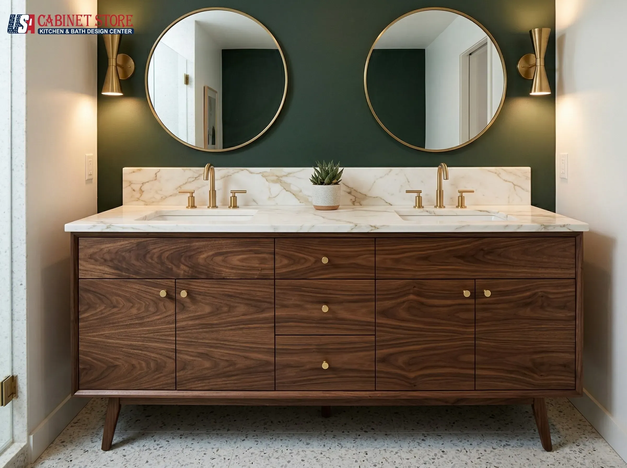 Best Wood for Bathroom Cabinets and Vanities: 8 Species Compared (2026) 15 walnut-bathroom-vanity-double-sink-mid-century-modern