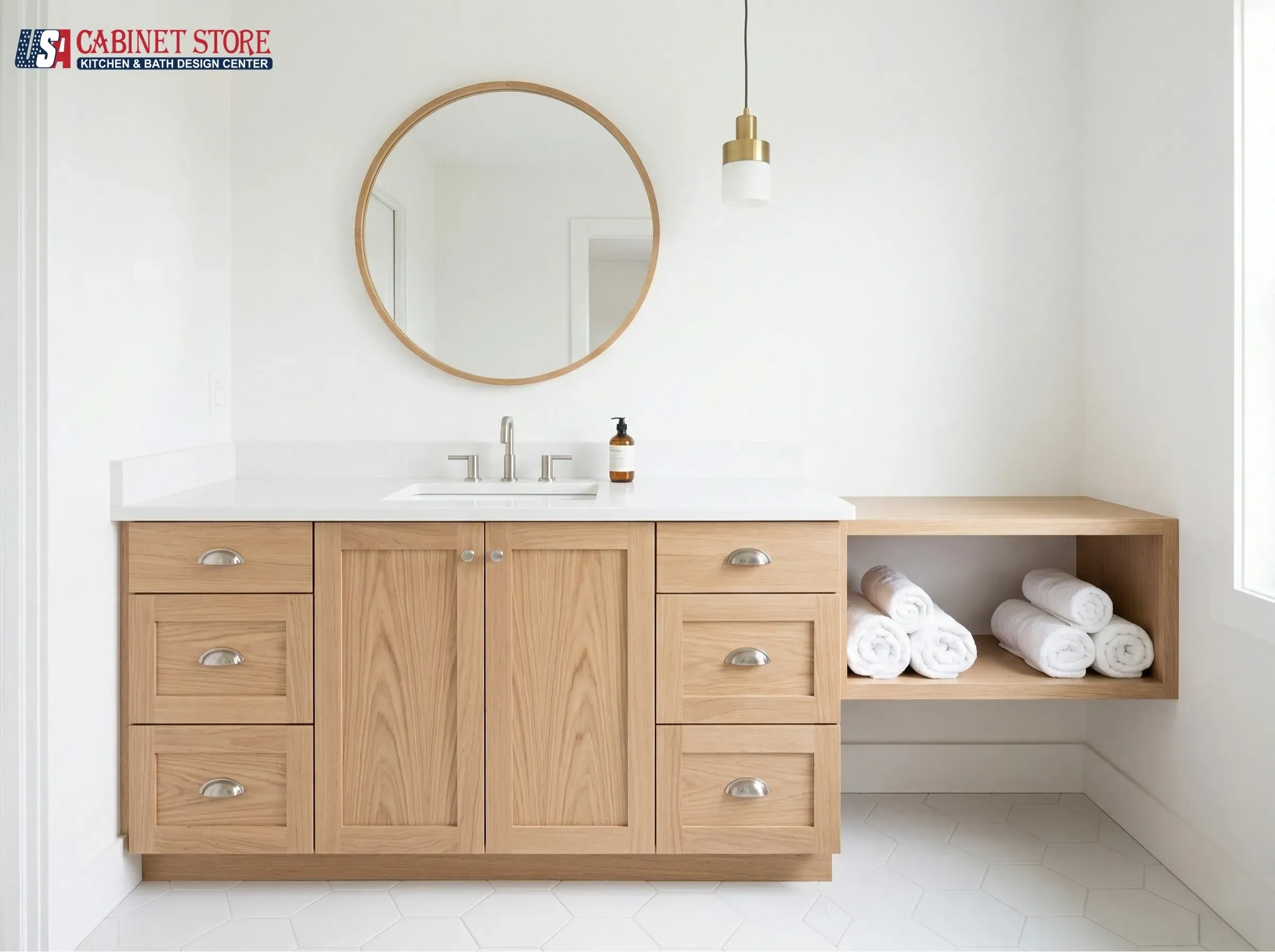 Best Wood for Bathroom Cabinets and Vanities: 8 Species Compared (2026) 14 white-oak-bathroom-vanity-natural-wood-scandinavian