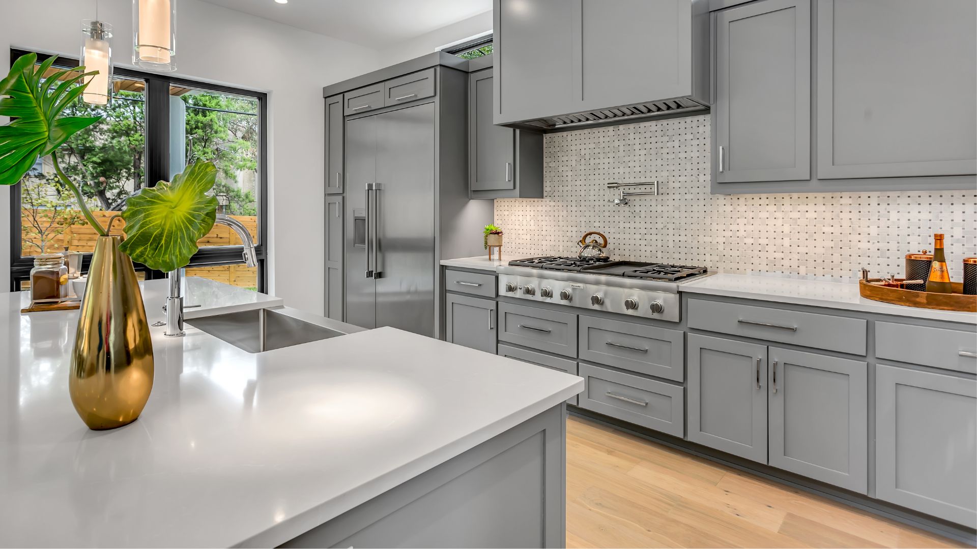 gray kitchen cabinets