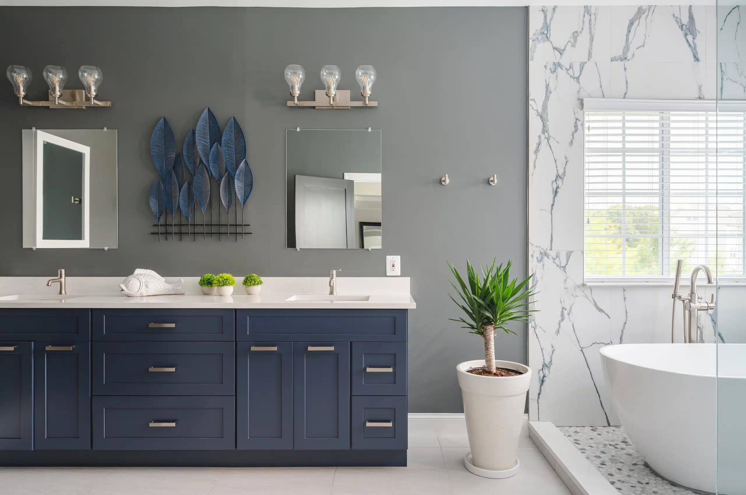 Sophisticated Calm Navy Blue Vanity Setting the Tone for a Luxurious