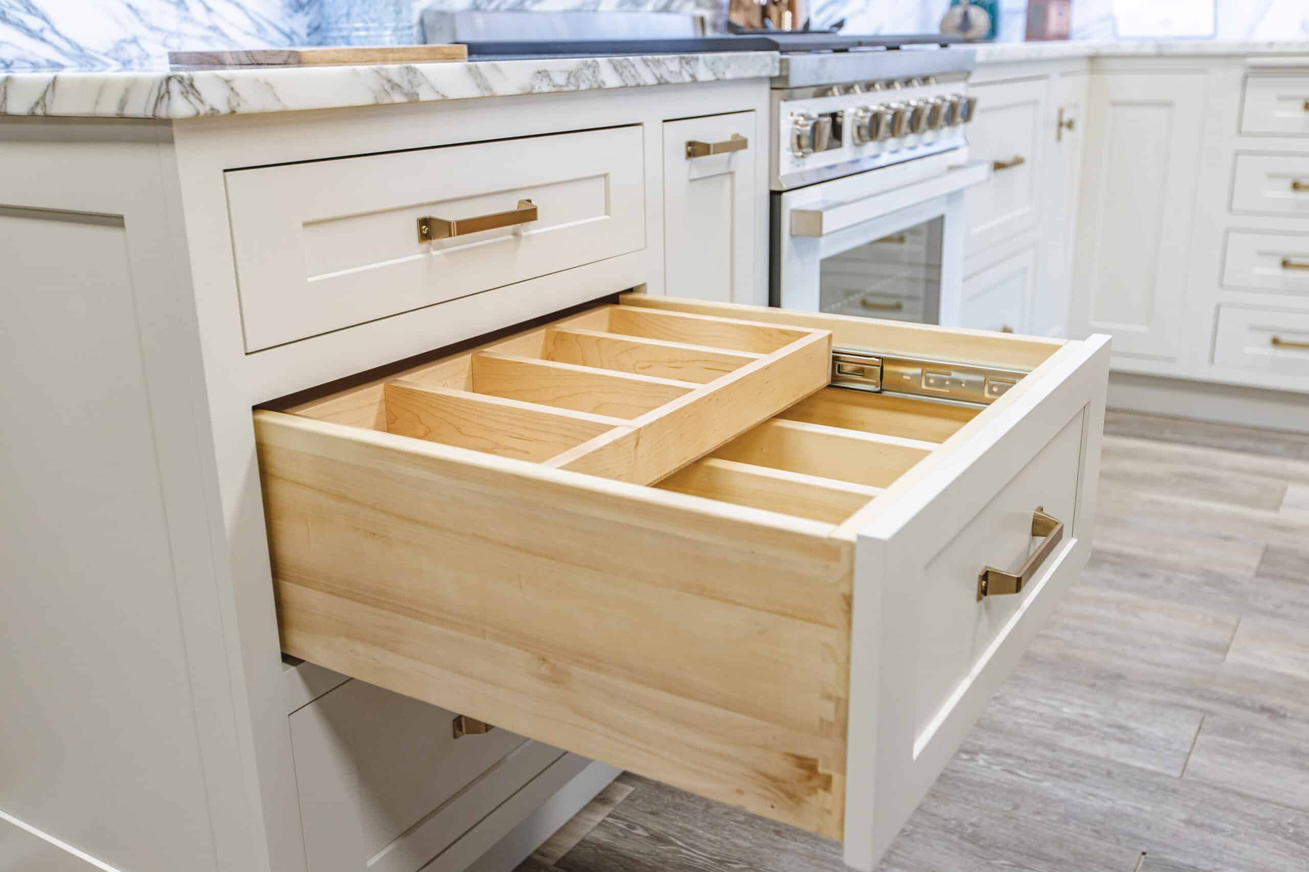 A kitchen drawer with multiple compartments