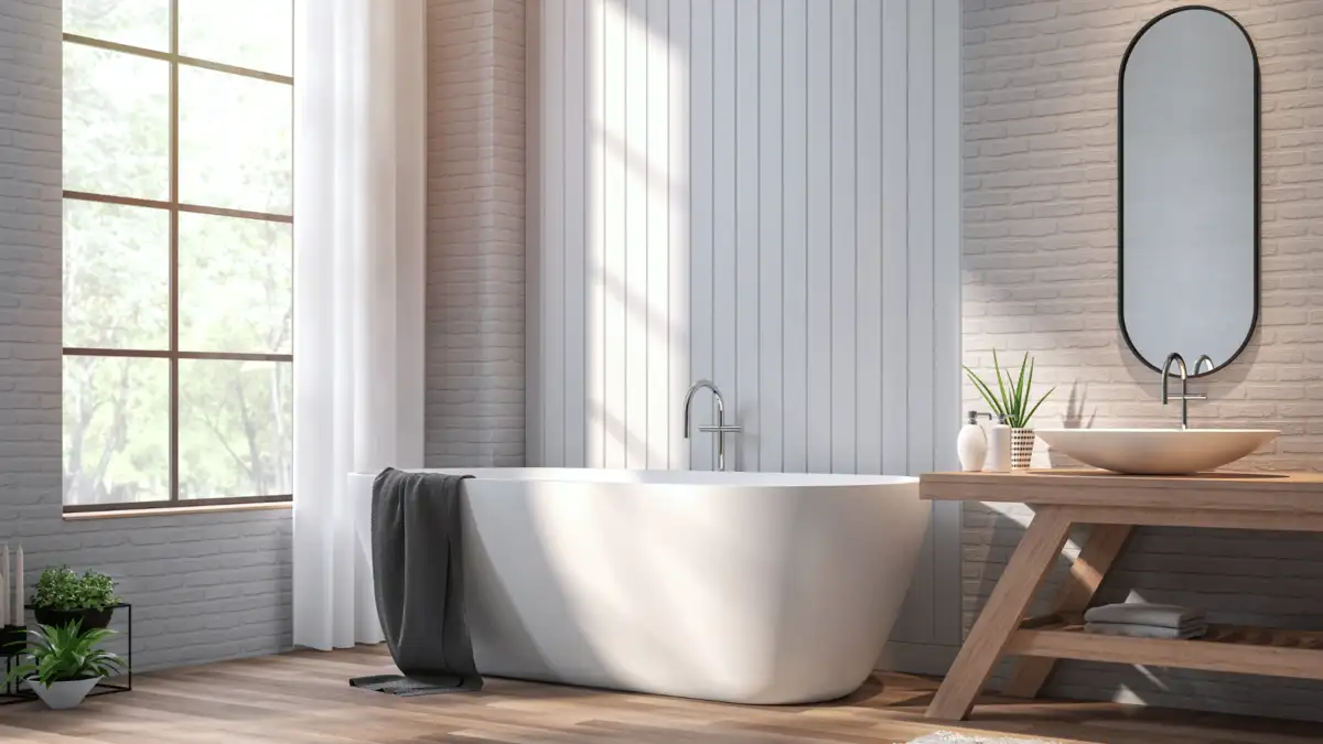 bath with tube and mirror