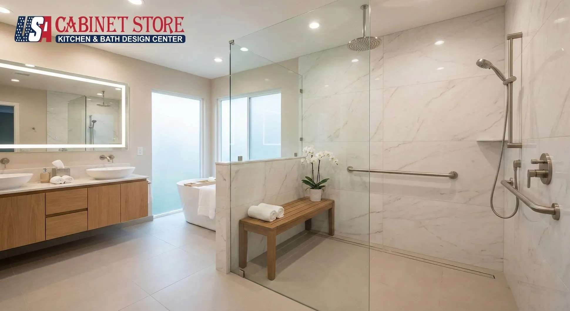 Standard Shower Sizes: Complete 2026 Guide for Optimal Bathroom Design 28 luxury-ada-compliant-master-bathroom-curbless-shower