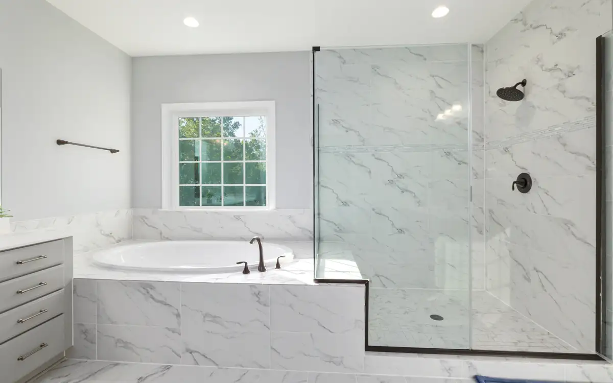 white bath with basic shower sizes