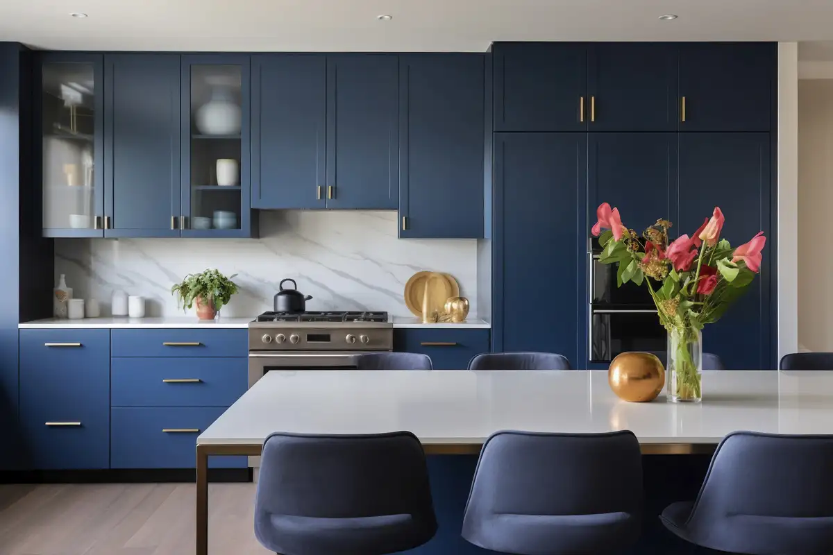 blue cabinets gold handles