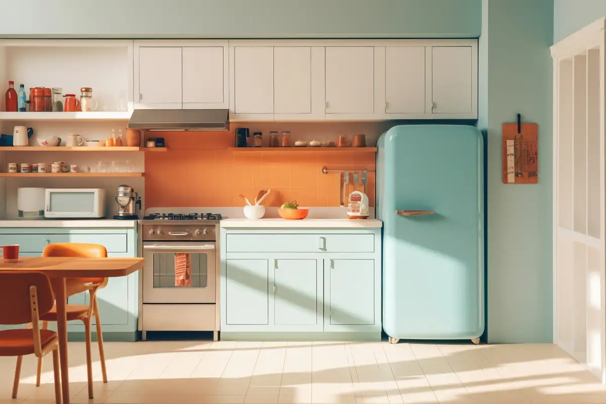 blue cabinets with pastel shades