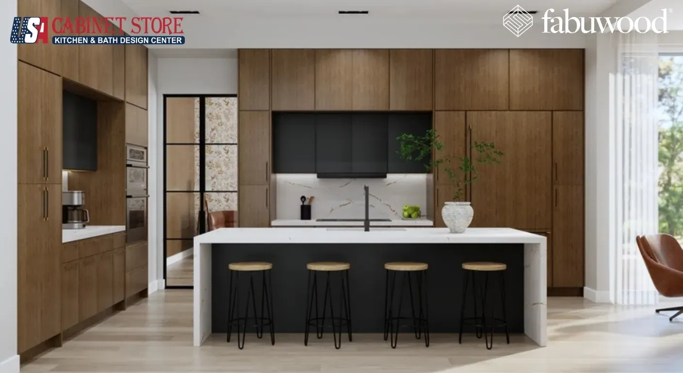 How to Make Oak Kitchen Cabinets Look Modern: 16 Expert Methods (2026 Guide) 25 modern-oak-kitchen-slab-cabinets-black-island-quartz-countertop