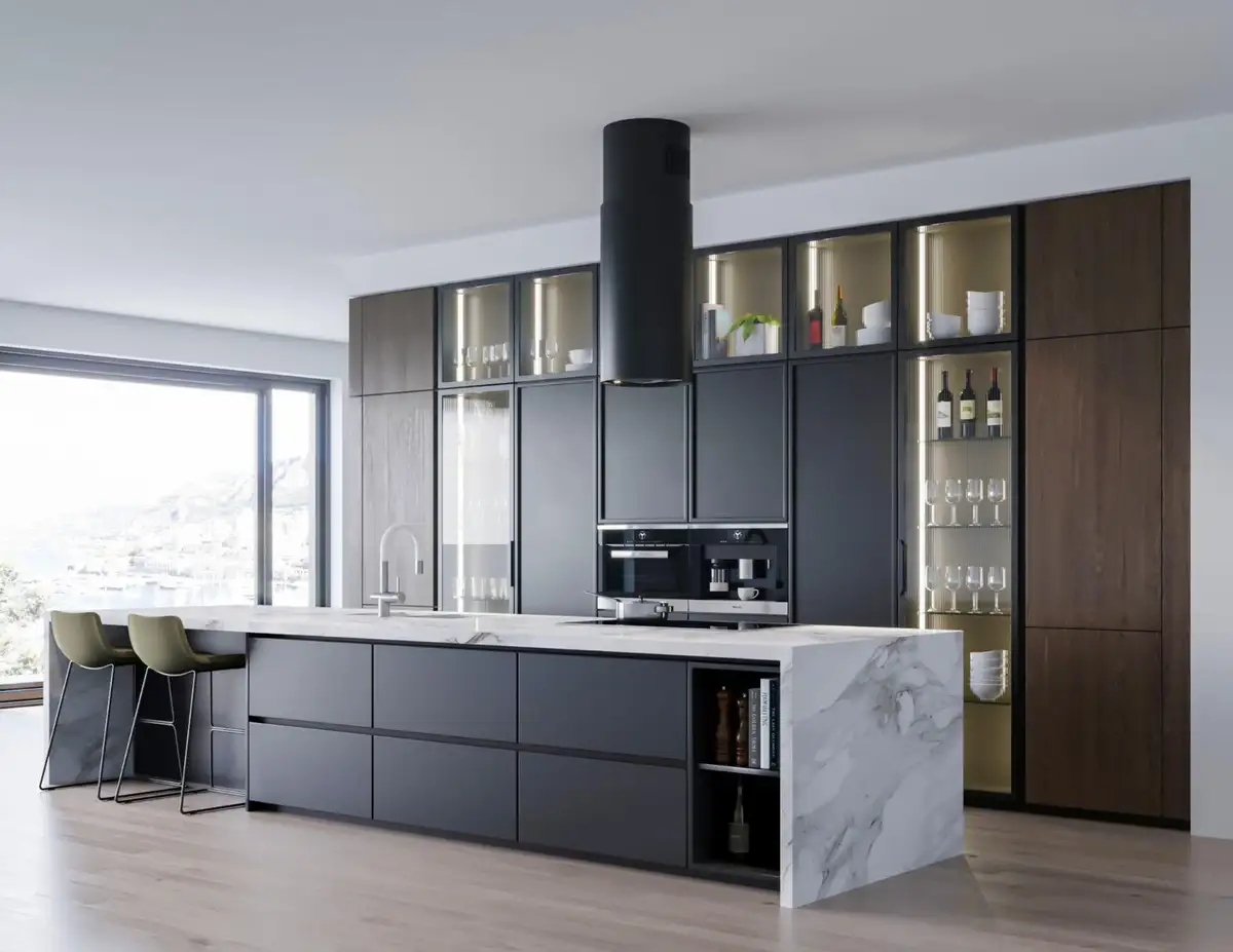 Grey stylish well organized kitchen