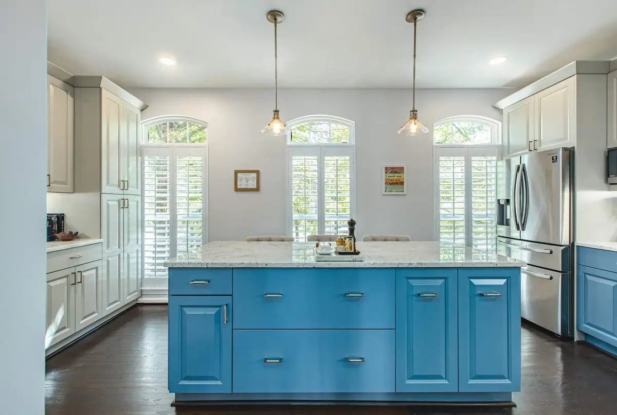 remodeled blue and modern kitchen in Cherry Hill