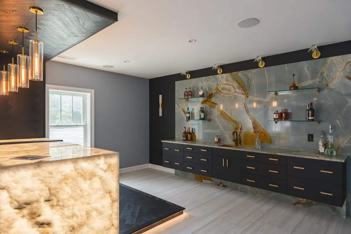Luminous Elegance: A Radiant Stone Oasis in Ashburn's Prestige Basement Bar Chantilly, VA 1