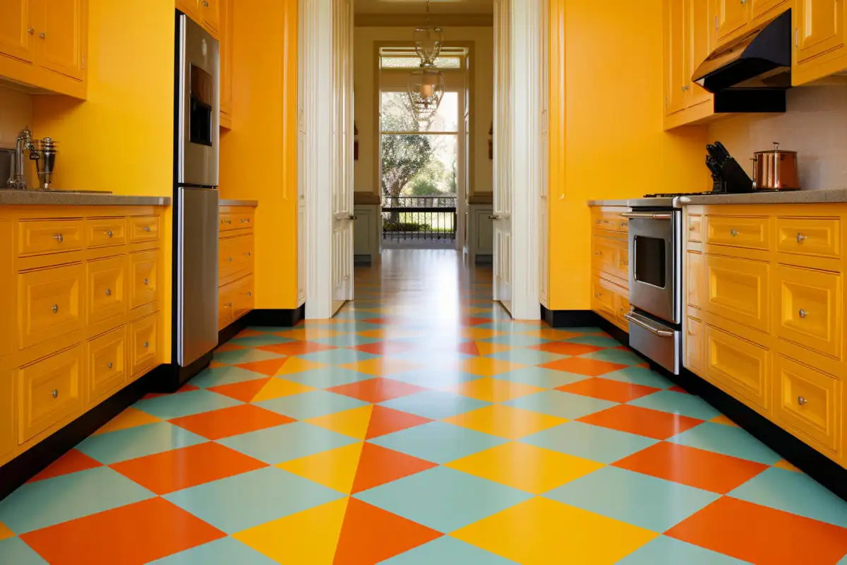 colorful floor kitchen