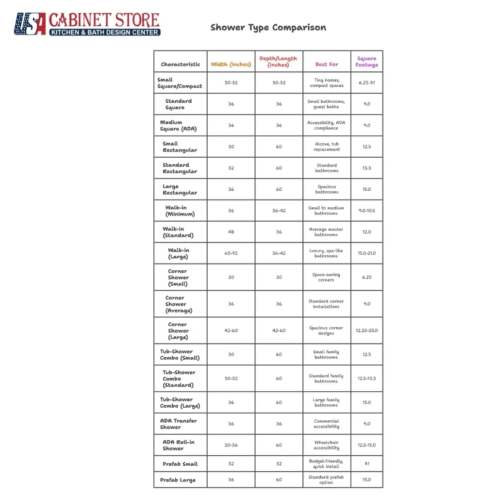 Essential Guide to Standard Shower Sizes for Optimal Bathroom Design 2026 19 standard-shower-sizes for 2026 with shoer type comparison