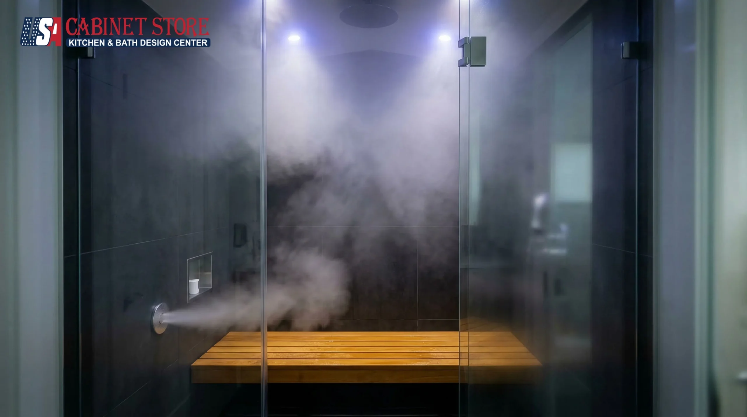 15 Walk-In Shower Ideas for Orlando Homes (2026) | USA Cabinet Store 30 steam-shower-glass-enclosure-teak-bench-wellness-orlando