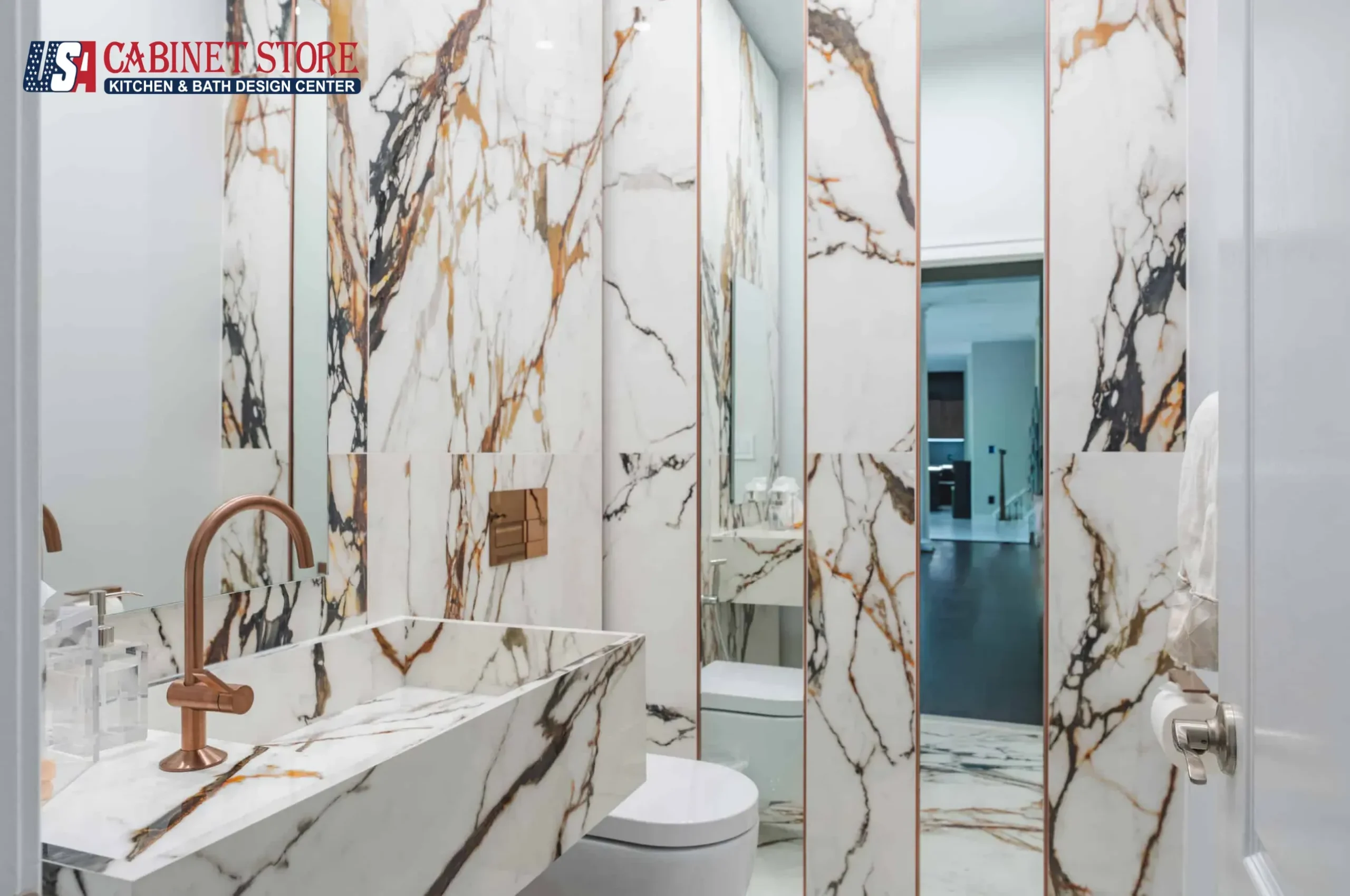 How Much Does a Bathroom Remodel Cost in Orlando? (2026 Pricing Guide) 10 upscale-bathroom-remodel-orlando-marble-walls-rose-gold-trim