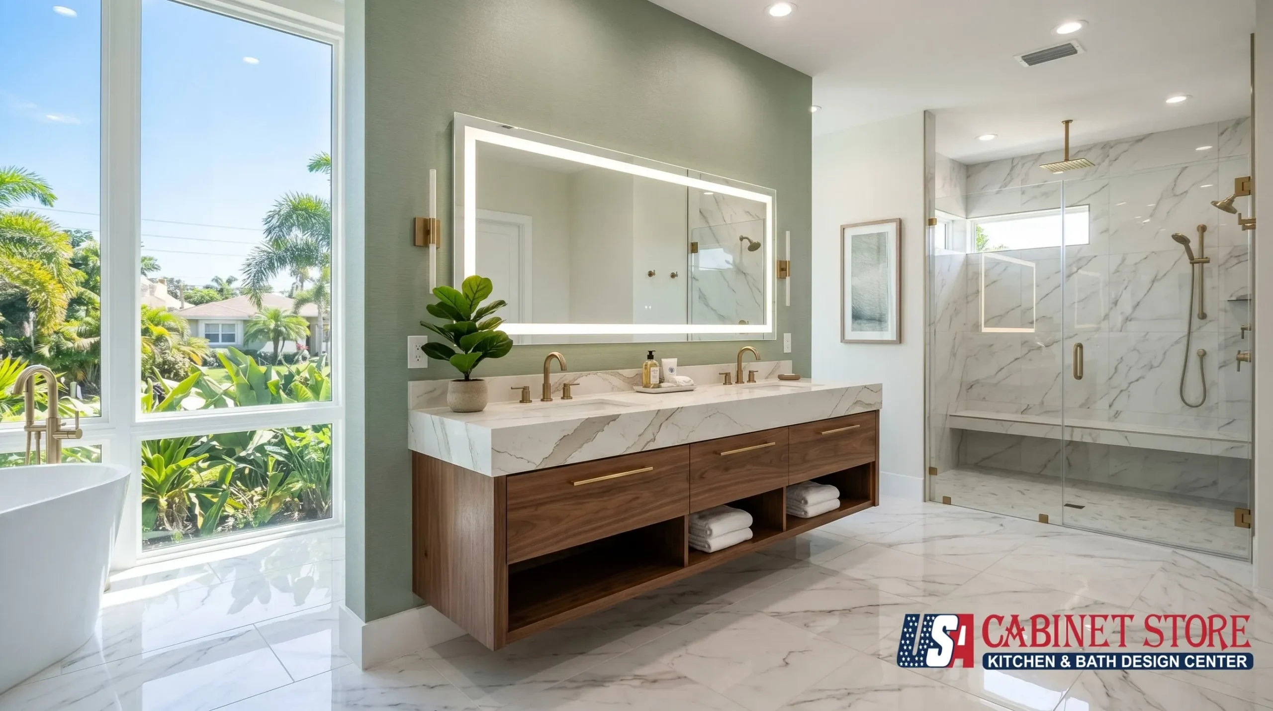 Master Bathroom Remodel in Orlando: Ideas, Costs & Materials 13 orlando-master-bathroom-floating-vanity-marble-gold-fixtures