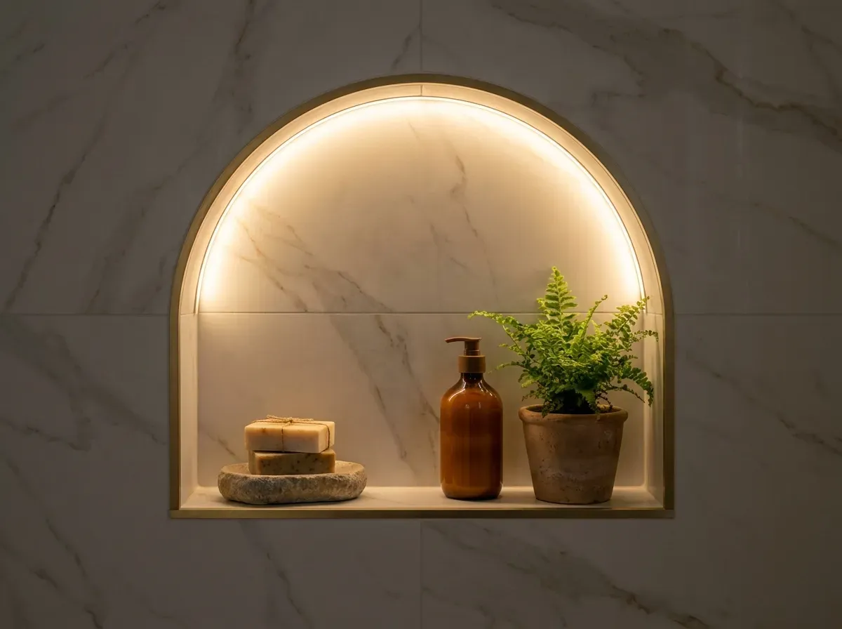 Walk-In Shower Installation in Orlando: Pros, Costs, and 2026 Ideas 15 walk-in-shower-arched-niche-led-lighting-orlando-master-bath-windermere-usa-cabinet-store