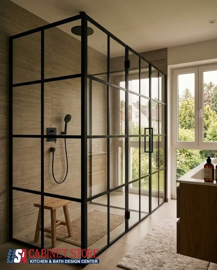 Black-grid framed glass-WALK-IN-SHOWERS