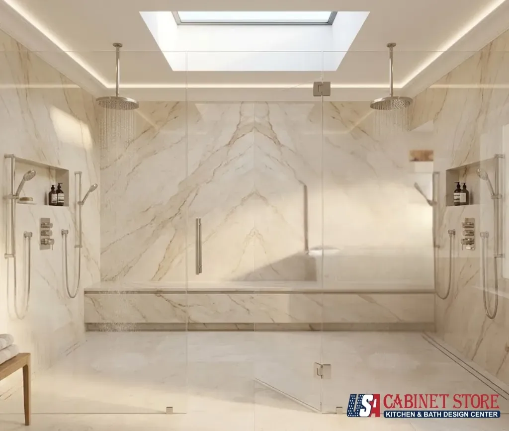Two-person shower with double heads
