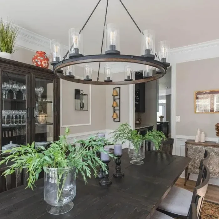 Park Creek Miyuki formal dining room with rustic chandelier and dark wood furniture
